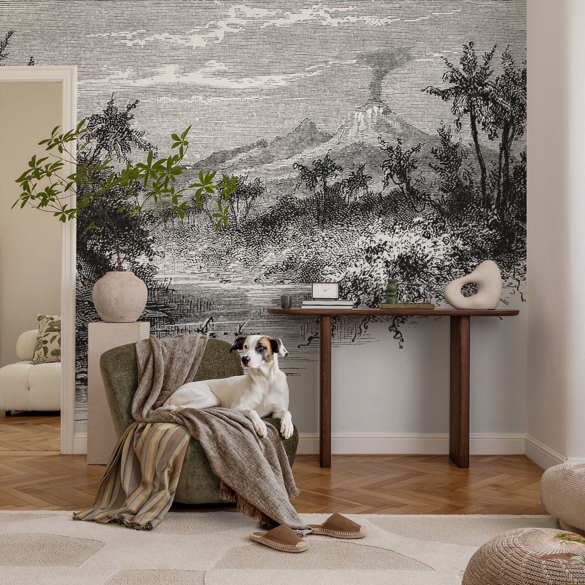 Coloray Vliesbehang - Zwart-Wit Snellijm Behang - 104x70 cm - Exotisch Panorama Fotobehang Vlies - Woonkamer behang Landschappen - Muurschildering - Hal behang