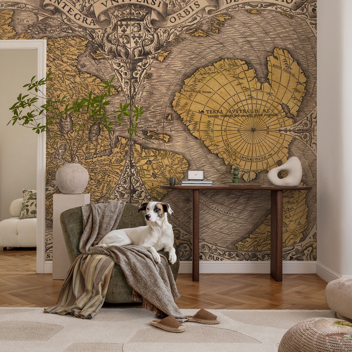 Coloray Vliesbehang - Geel Snellijm Behang - 104x70 cm - Historische Cartografie Muurschildering - Slaapkamer behang Kaarten - Fotobehang Vlies - Slaapkamer behang