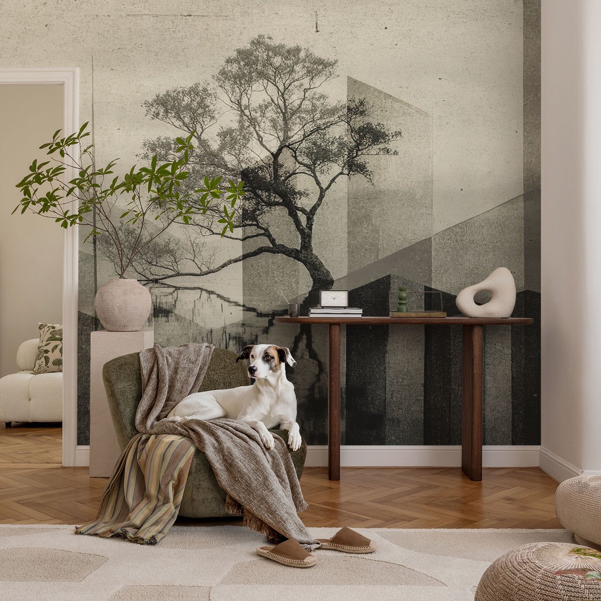 Coloray Vliesbehang - Zwart Snellijm Behang - 104x70 cm - Rauwe Elegantie Fotobehang Vlies - Woonkamer behang Deel - Muurschildering - Woonkamer behang