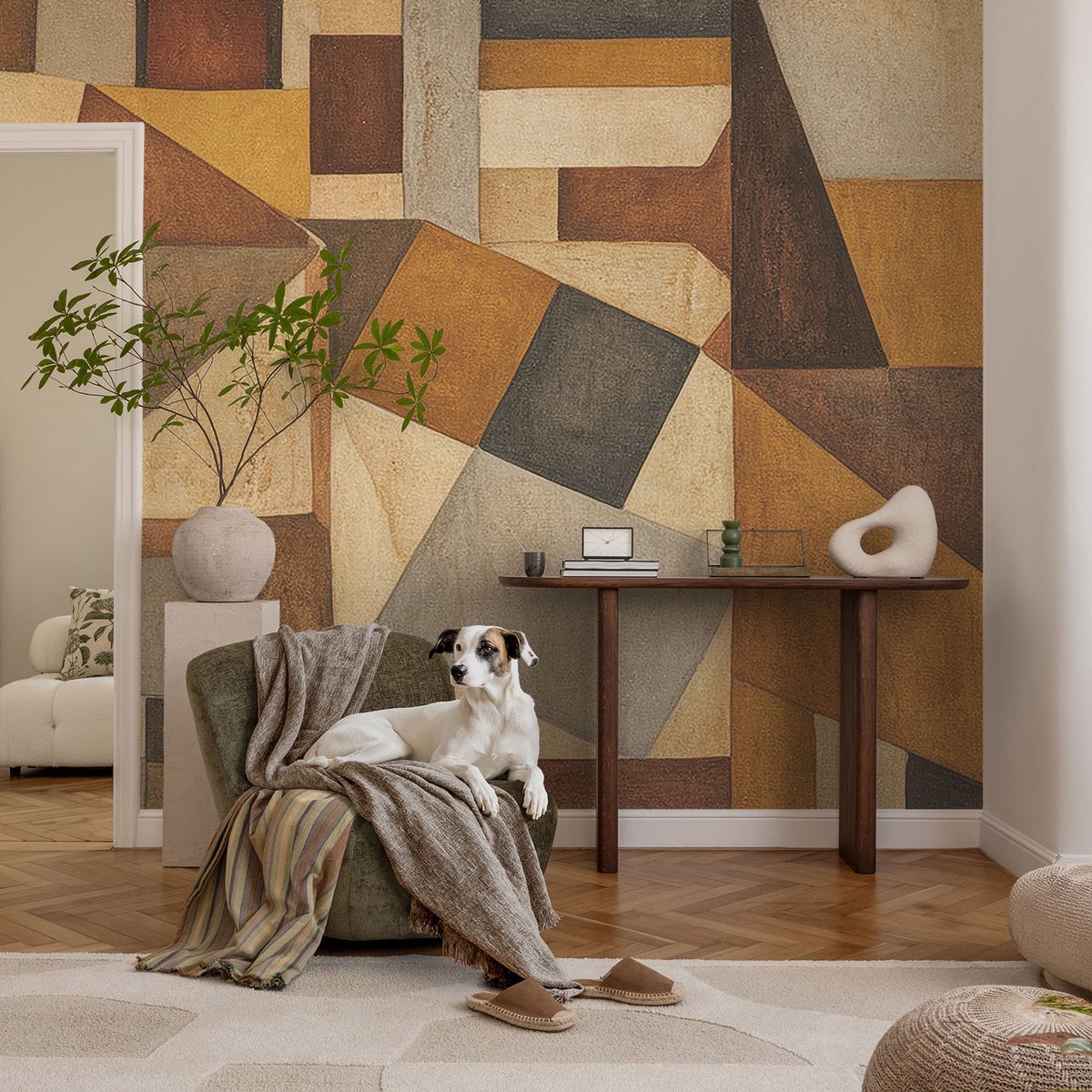 Coloray Vliesbehang - Bruin Snellijm Behang - 104x70 cm - Geometrische Abstractie Muurschildering - Gang behang Abstractie - Fotobehang Vlies - Slaapkamer behang