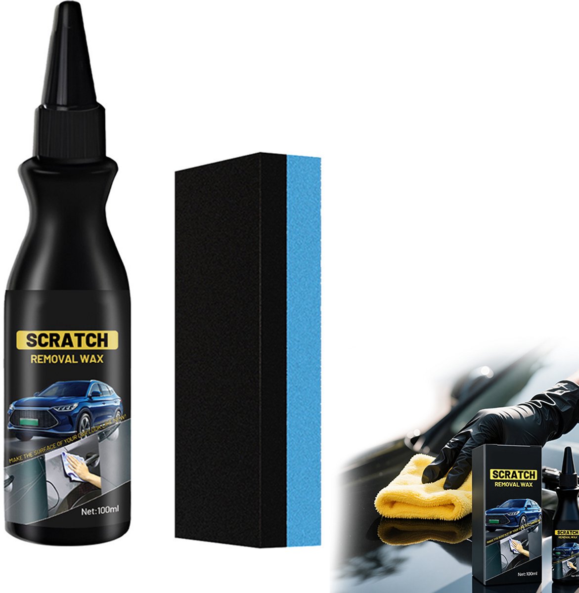 Reparatieset voor autokrassen - Krassenverwijderaar voor auto's - Krassencrème voor auto's - Autoreparatie & -onderhoud - Onderhoud & opknappen van autolak - 100 ml - Met spons – foto 6