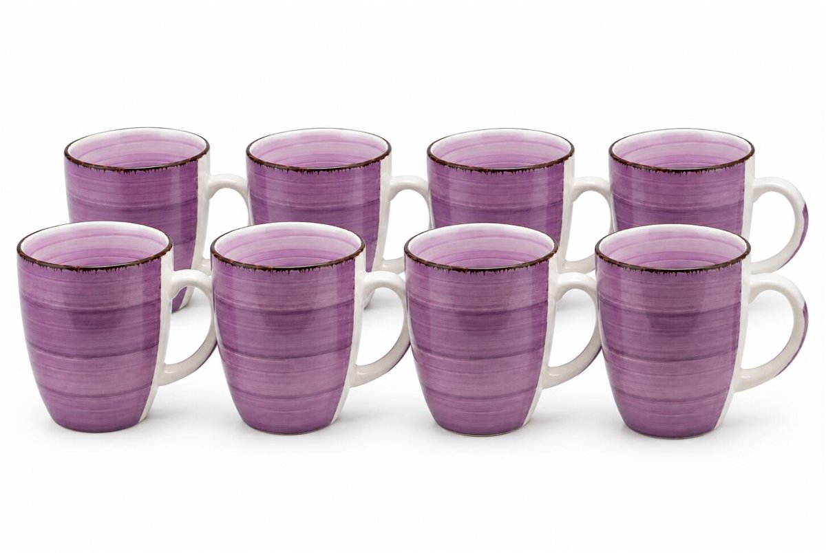 Bellatio Design Koffiemok Colourful Morning - 8x - paars - keramiek - 340 ml - theemokken