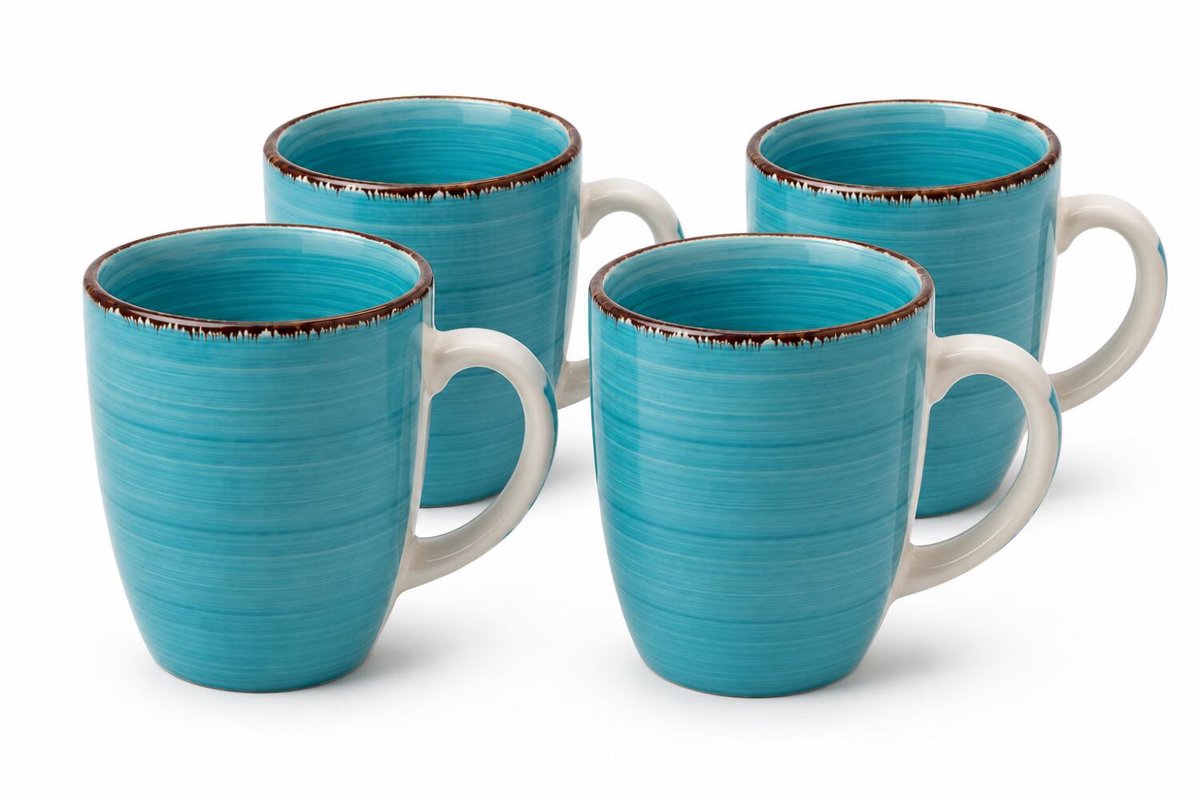 Bellatio Design Koffiemok Colourful Morning - 4x - blauw - keramiek - 340 ml - theemokken