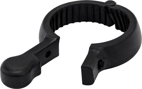 Zwarte, plastic schakelhulp met een handvat en een verstelbare klem.