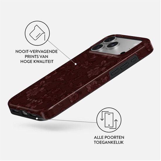 Donkerrood hoesje met bloemmotief toont hoogwaardige, vervagingsbestendige prints en toegankelijke poorten.