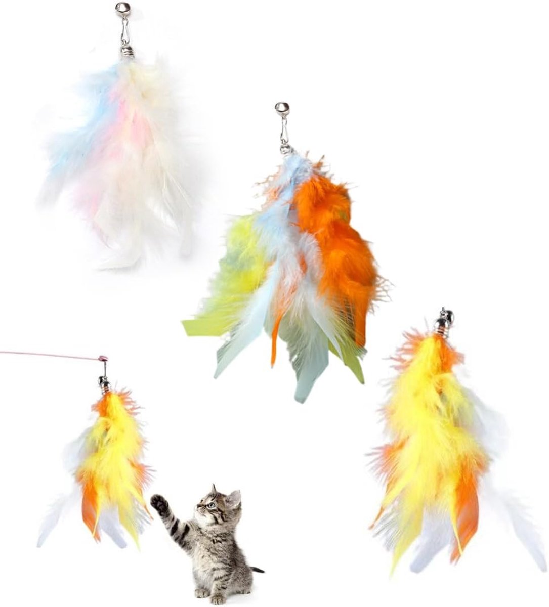 Kattenverenspeelgoed, 3 stuks, teaser reserveveren met bel, veerspeelgoed, kattenveren, Uguete