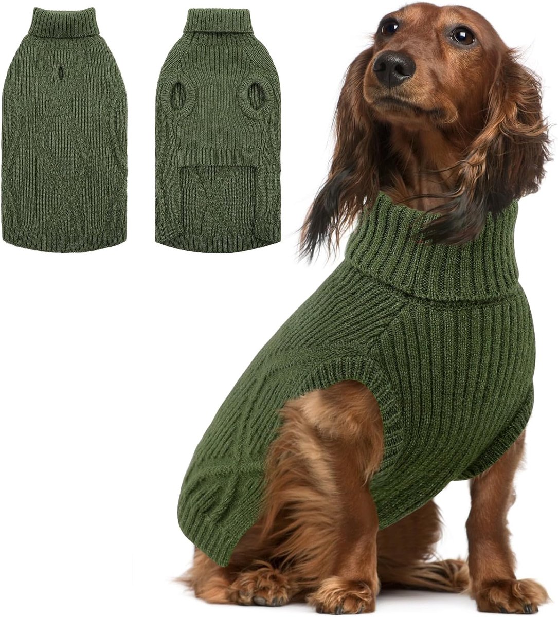 Hondentruitje voor middelgrote honden | Turtleneck met opening voor hondenharnas | Teckel, Bichon Frisé, mops, Jack Russell-terriër, greyhound, Boston-terriër (Olijf, M)
