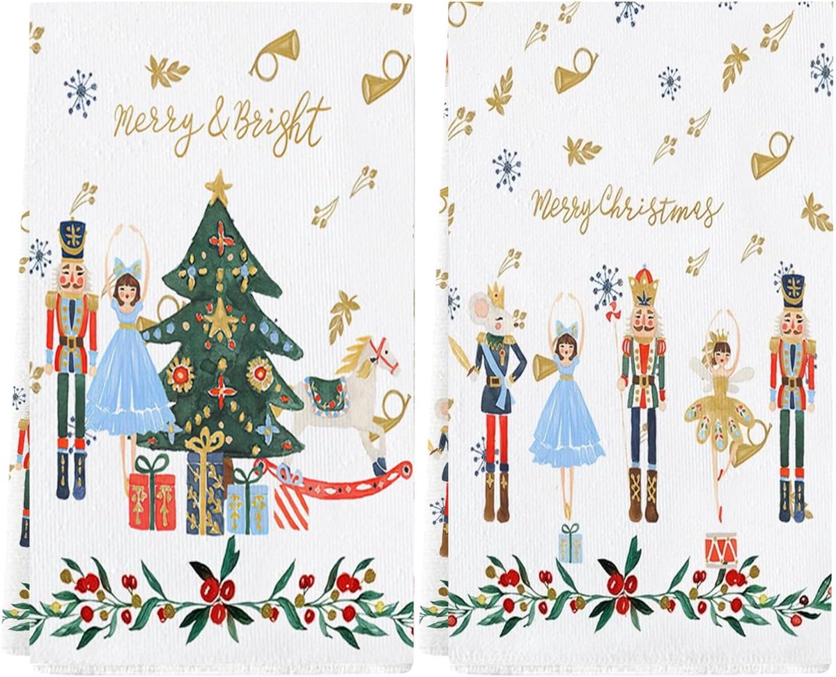 Set van 2, kerst keukenmoppen, winter kerstdecoratie handdoeken, keukenmoppen, droogdoek zuigend absorberend, 40 x 60 cm