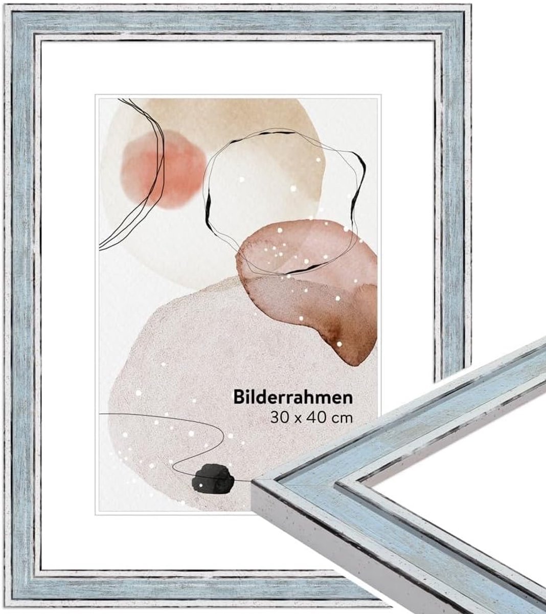fotolijst blauw hout, fotolijst 15x20 cm, frame vintage stijl
