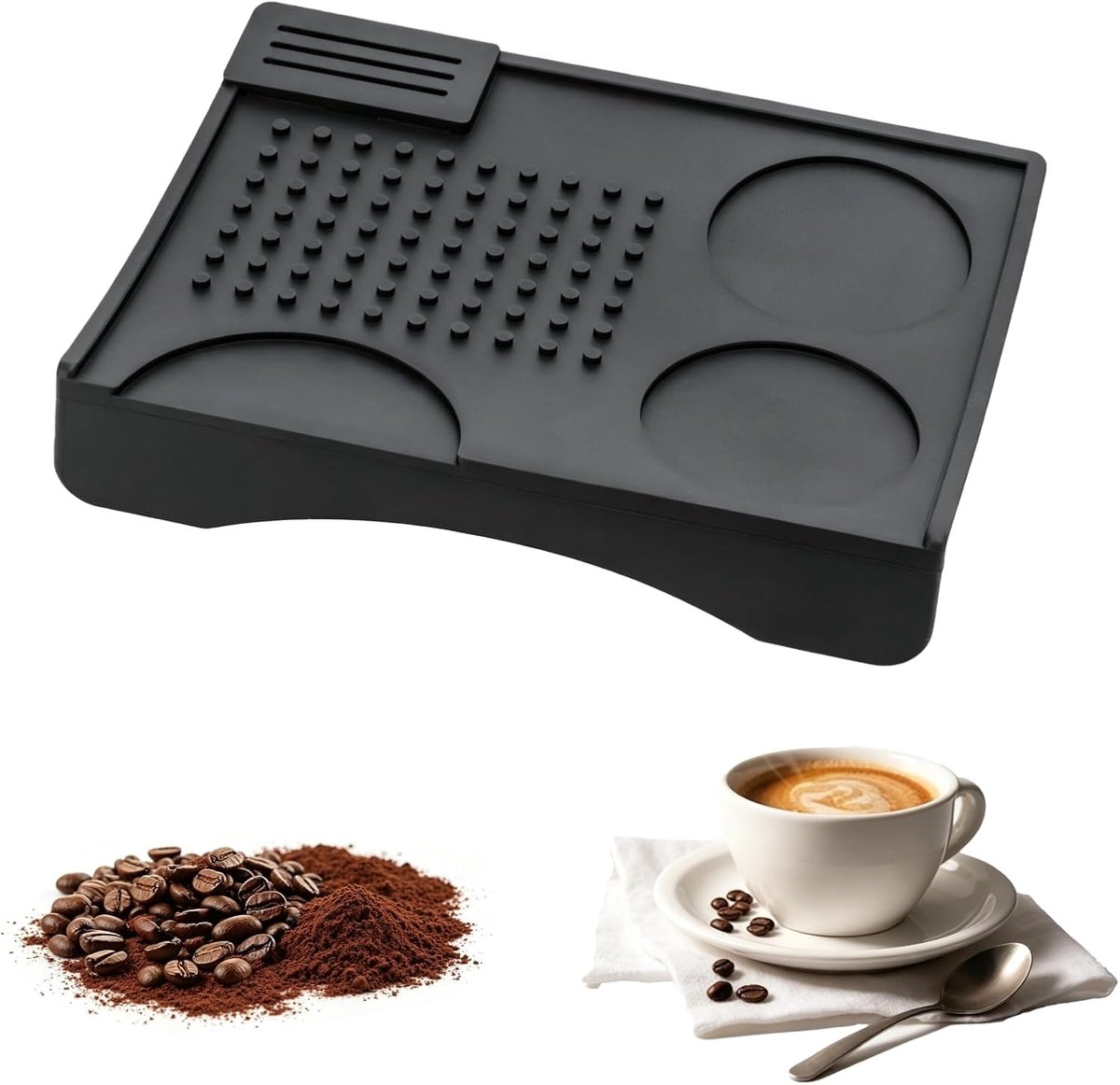 Tampermat, zeefdragermat, koffiestamper, mat, siliconen espresso tamper, antislip stampermat, koffie, tampingmat voor koffiezetapparaat, onderlegger, barista-accessoires (hoekige rand)