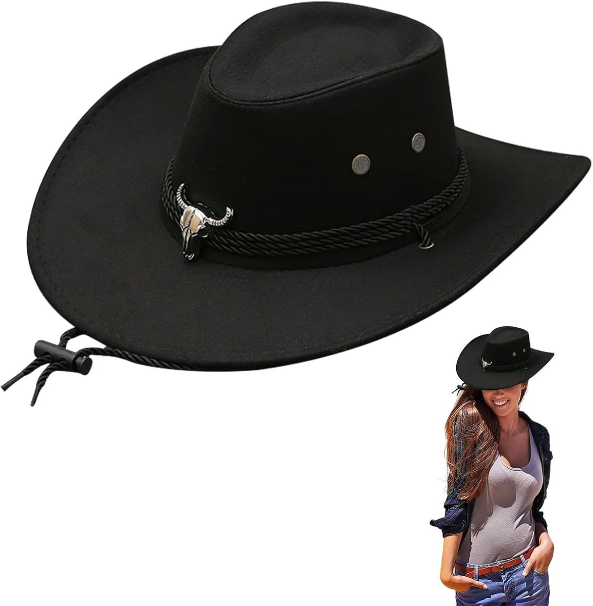 Cowboy Vilt Fedora Hoed Dames, Western Cowboy Hoed voor Mannen Vrouwen, Westerse Fancy Dress Accessoire, Unisex, Verstelbare Zachte Cowgirl Outdoor Paardrijden