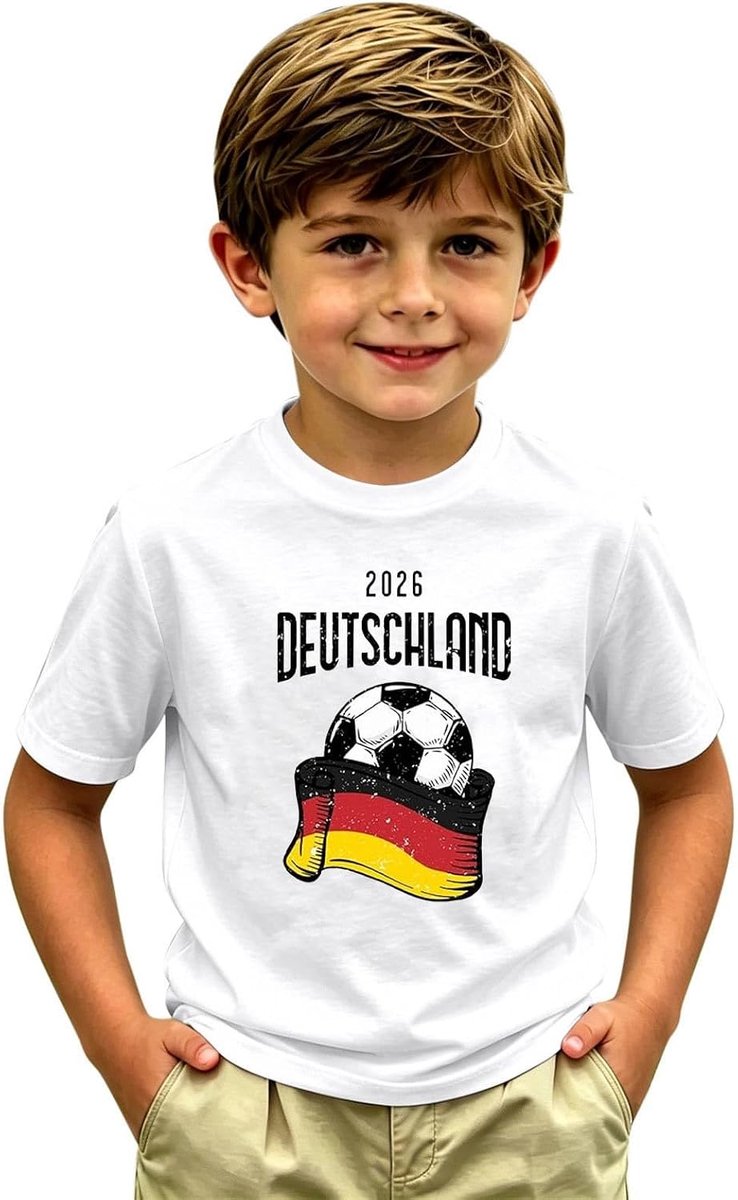 Jungen Fußball T-Shirt Kind Deutschland Trikot Fanshirt mit 3D Druck WM Kurzarm Rundhalsausschnitt Lässige Fanbekleidung Sommer Fußball Freizeit Fans Top Public Viewing Tee Shirt 2026 WM