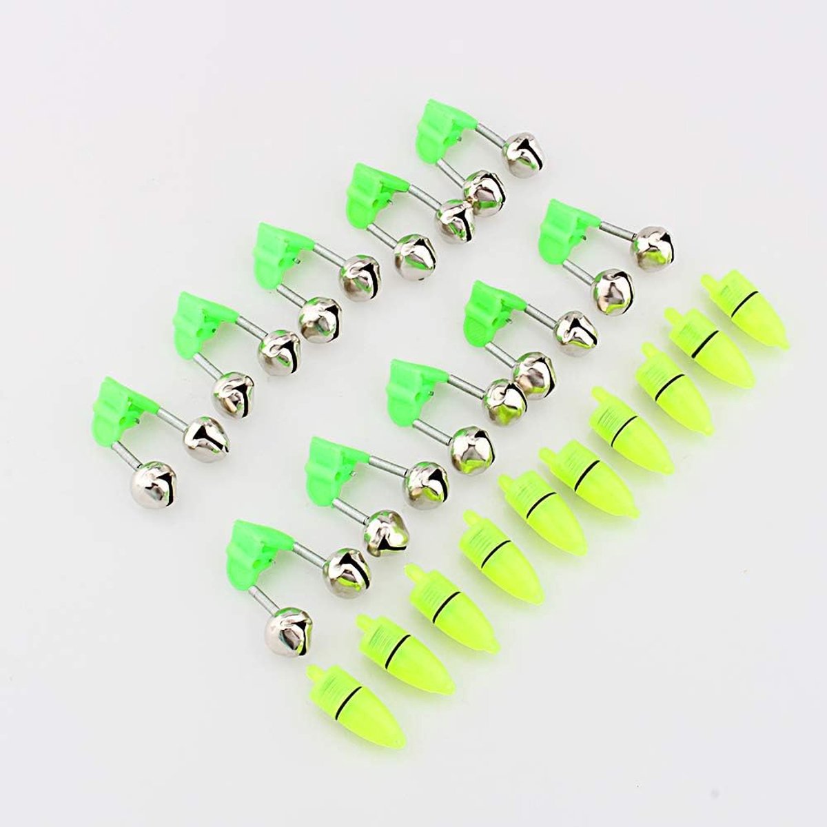 10 stuks Vissen Klok, Dubbele Alarm Klokken, Nachtaccessoire LED Licht Hengeltip Vis Ring Bijt Dubbele Klokken