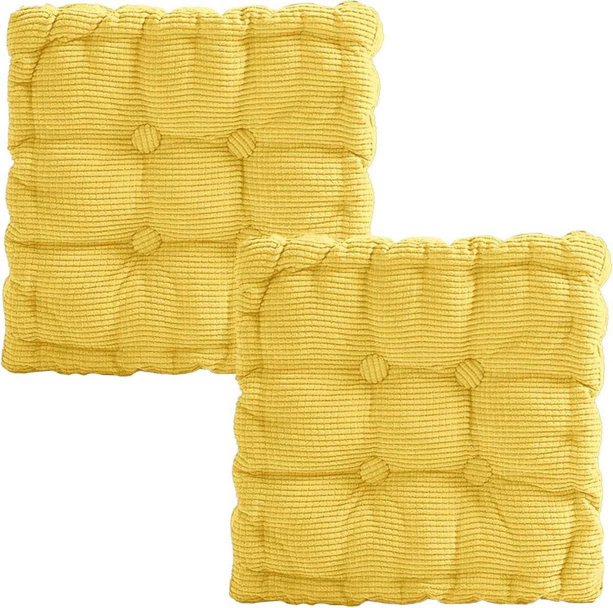 Set van 2 stoelkussens, 40 x 40 cm, zitkussen, stoel voor eetkamer, woonkamer, bureaustoel, balkonstoel, zitkussen, vierkant, geel
