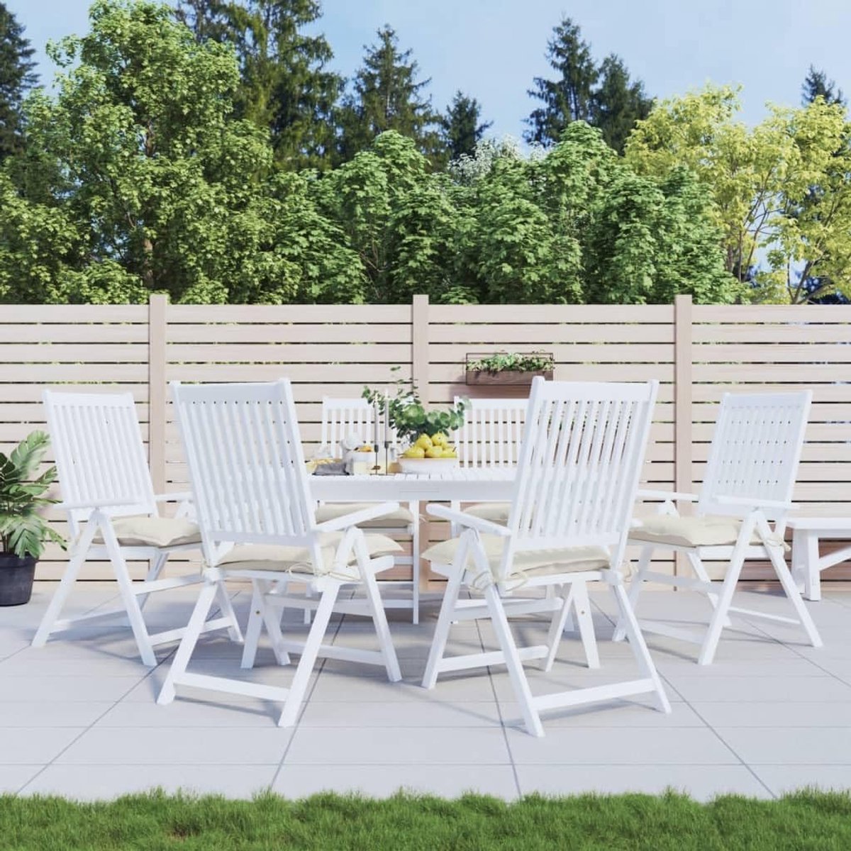 Stoelkussen 6 stuks. Crèmewit 40x40x7 cm gemaakt van duurzaam Oxford-weefsel, waterafstotende zitkussens met anti-slip banden voor tuinmeubelen, kruk