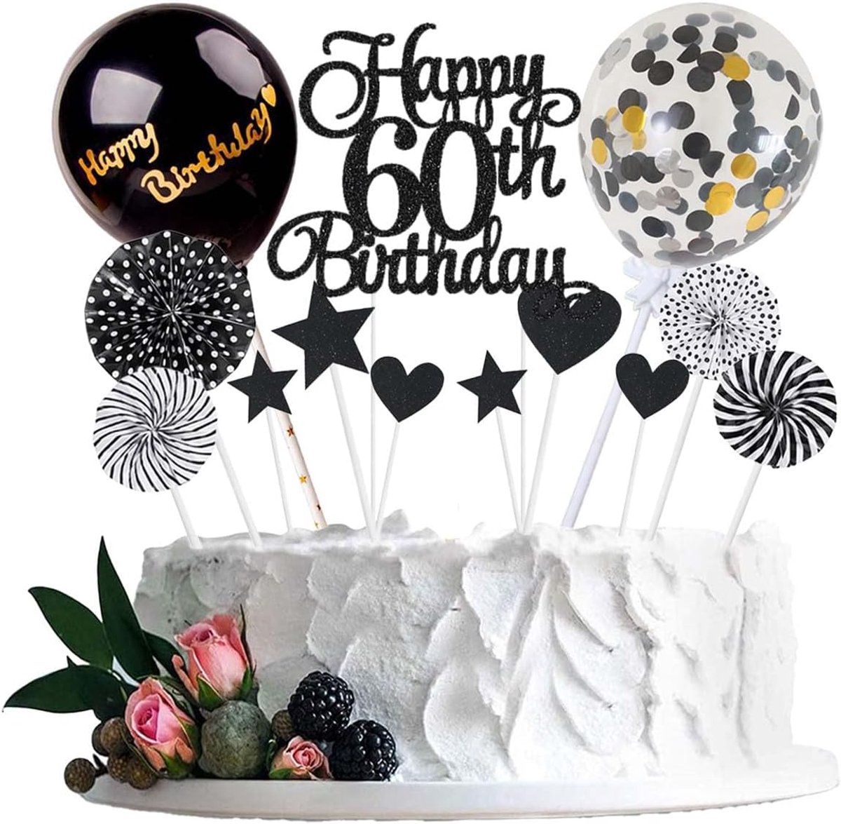 Taartdecoratie voor de 60e verjaardag, zwart, taarttopper, taarttopper voor verjaardag, Happy 60e Birthday, taartdecoratie voor de 60e verjaardag, mannen, taartdecoratie voor de 60e verjaardag,
