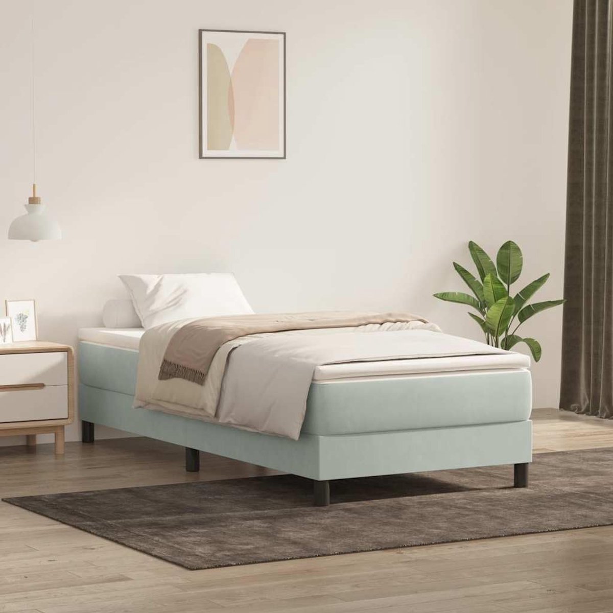 Zonder matras fluweel lichtgrijs 100x220 cm lattenbodem slaapbed frame stevig comfortabel zacht hoofdbord
