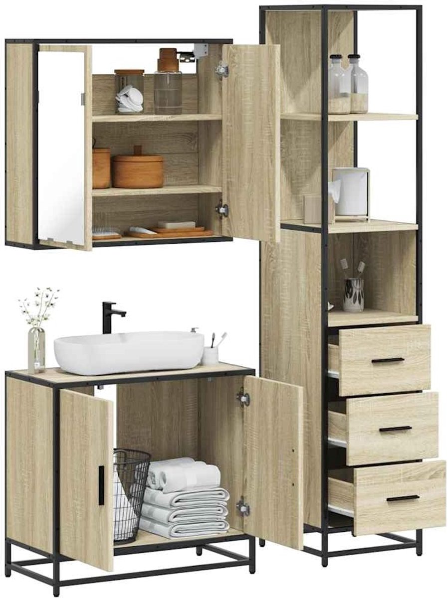 3-delig. Badkamermeubelset Sonoma eiken houtmateriaal