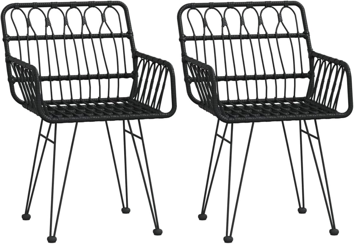 Tuinstoel, eetstoel, tuinstoel, stoel, tuinmeubelen, terrasstoel, balkonstoel, stoel, tuinstoelen met armleuningen, 56 x 64 x 80 cm, zwart, PE-rotan, 2 stuks