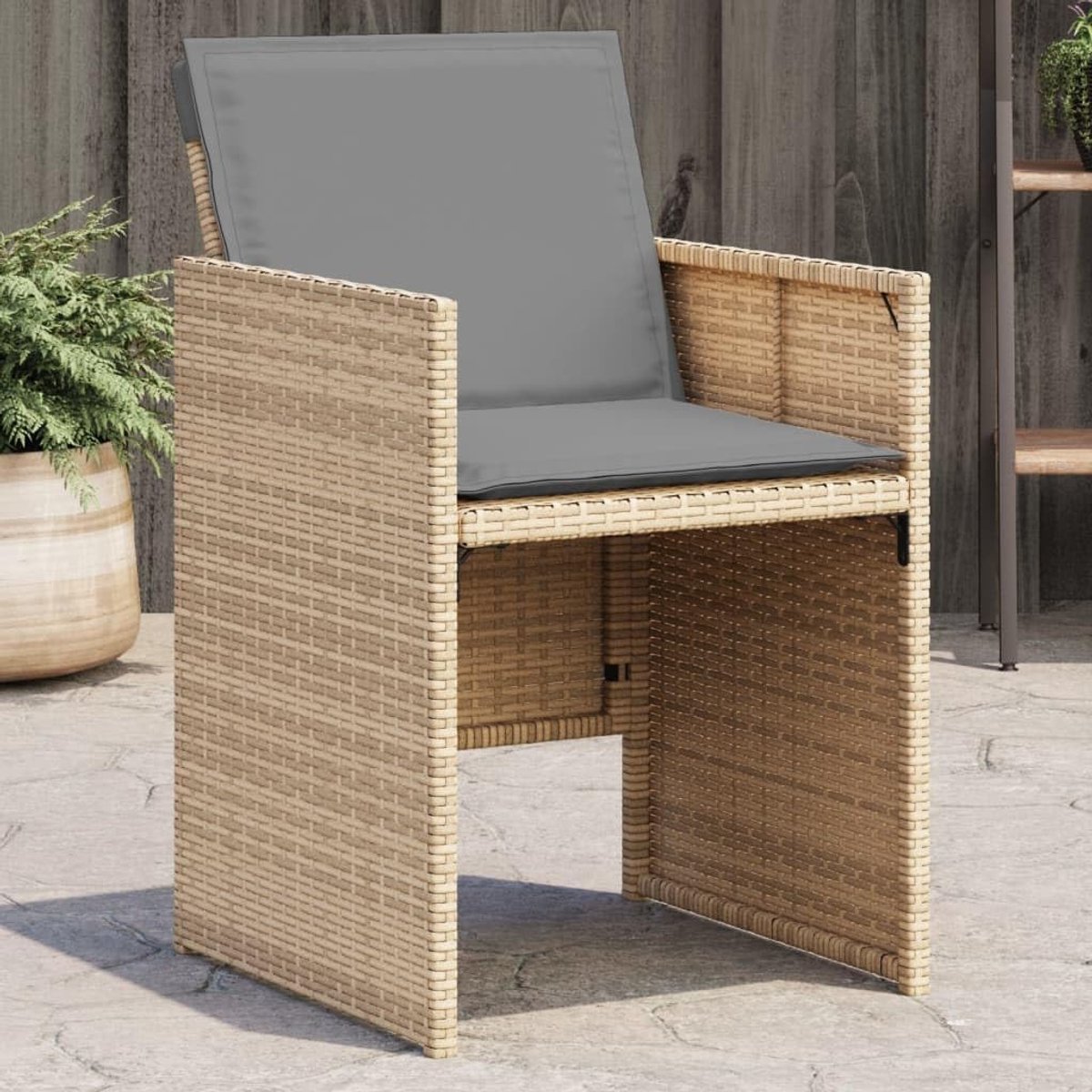 Tuinstoelen met kussens, 4 stuks, voor tuin, terras, balkon, tuin, eetstoelen, tuinmeubelen, campingstoel voor tuin, terras, eetkamer, beige mix, polyrotan