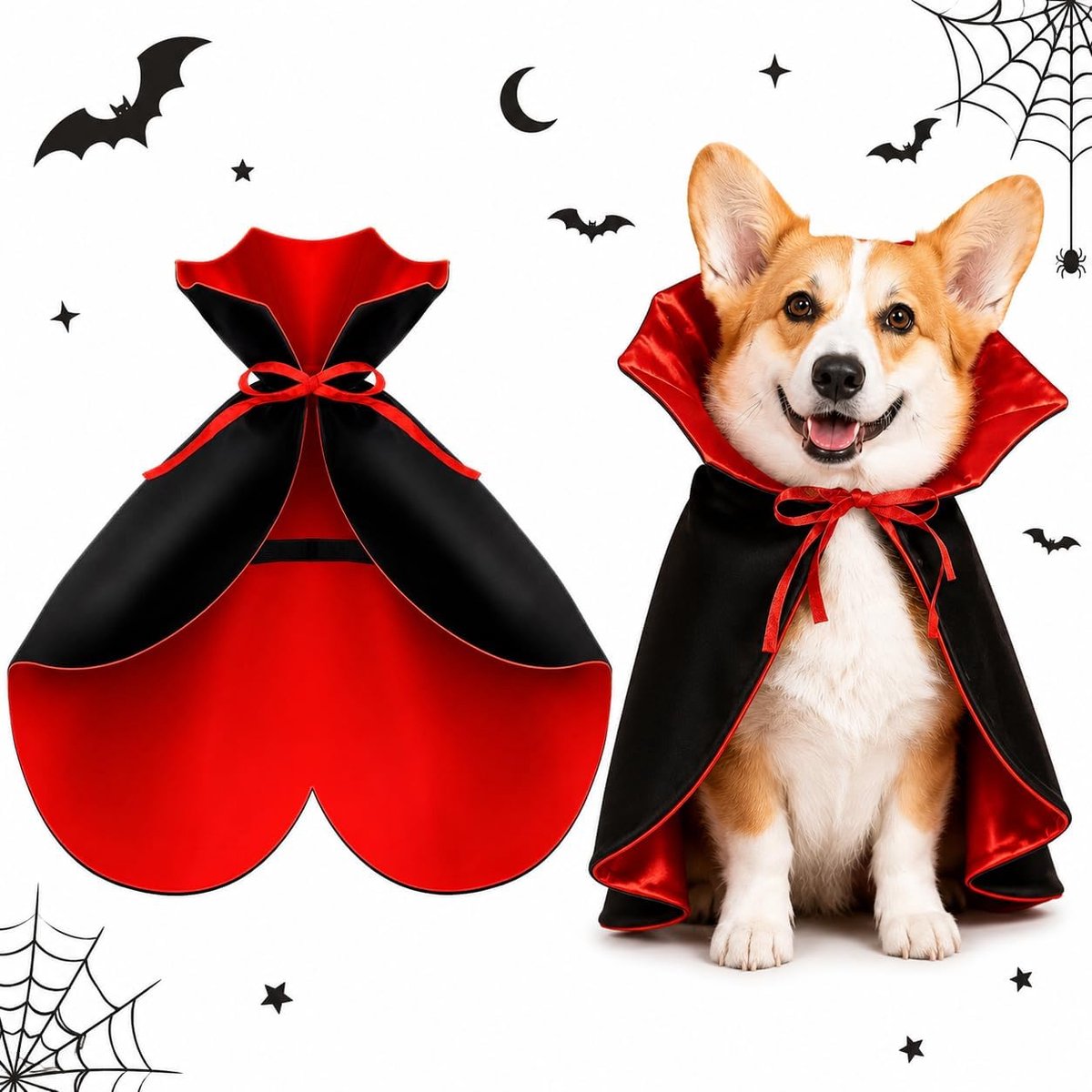 Huisdierkostuum, vampiercape, M, zwart/rood, voor honden en