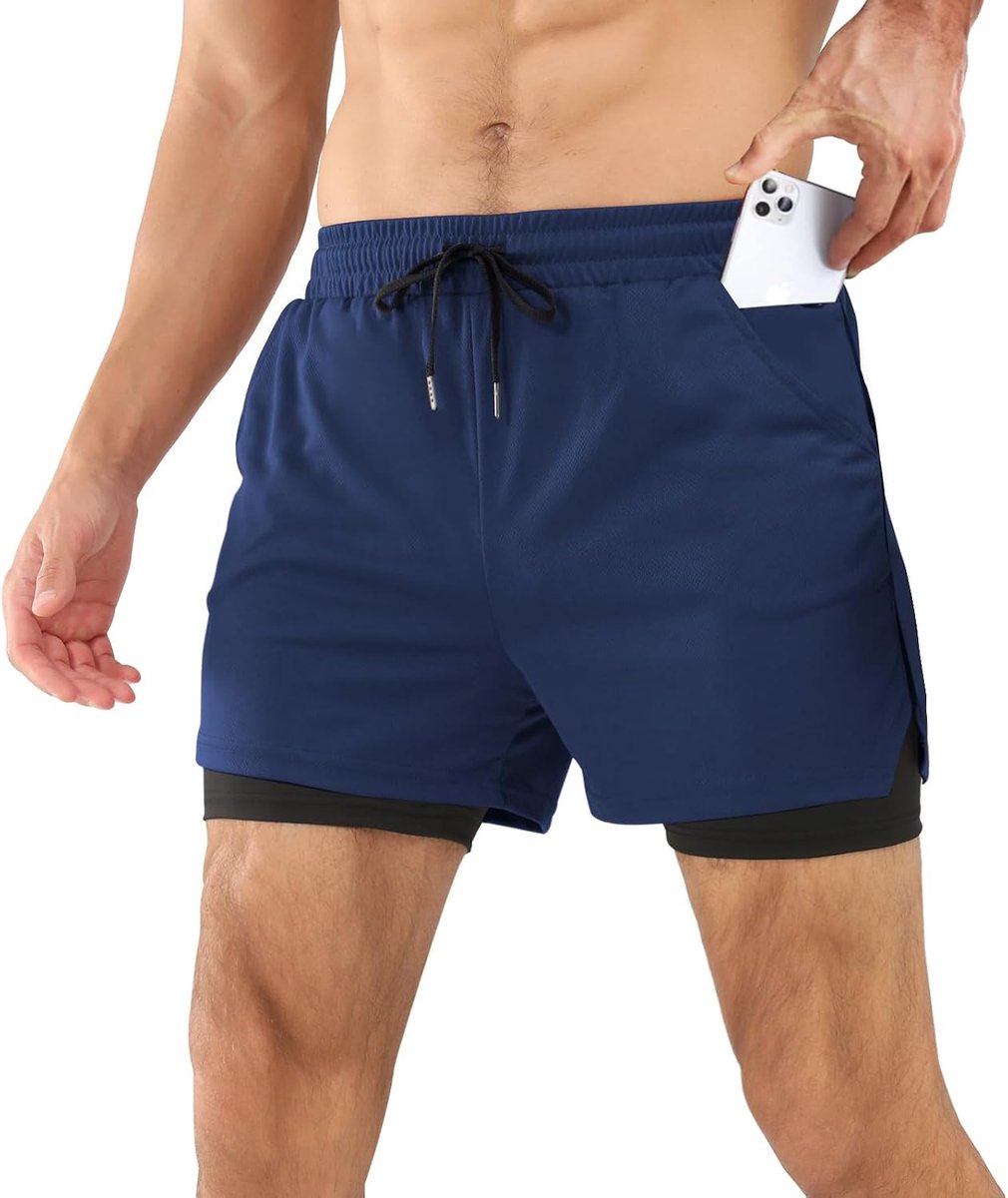 Shorts, 2-in-1 shorts voor heren, ademende sportshorts met zak, korte hardloopbroek, sneldrogend