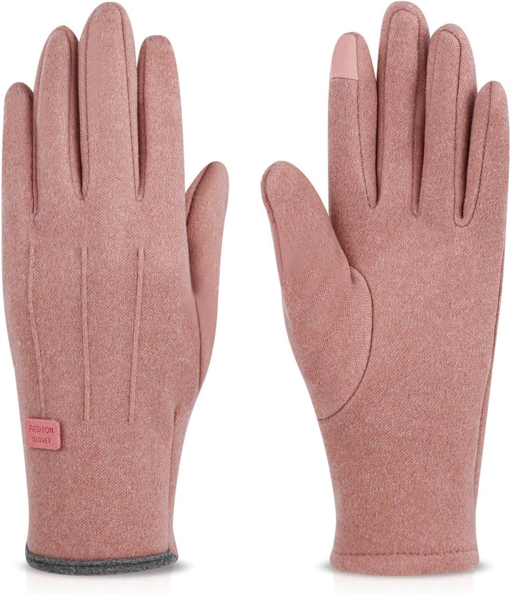 Dailygoods- Winterhandschoenen Dubbellaags Warmte - Touchscreen Handschoenen - Waterdicht - Polyester - Roze/Grijs - 22,5 x 8,5 cm