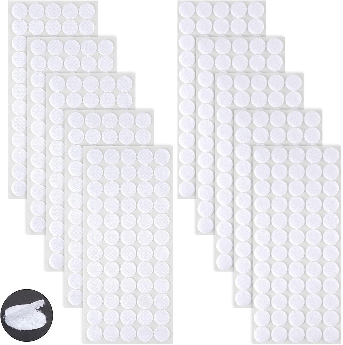 Dailygoods- Klittenband Stippen 300 Paar - Dubbelzijdige Plakband - Waterdichte Doe-Het-Zelf Stickers - Herbruikbaar - Ronde Pads - Sterke Hechting -