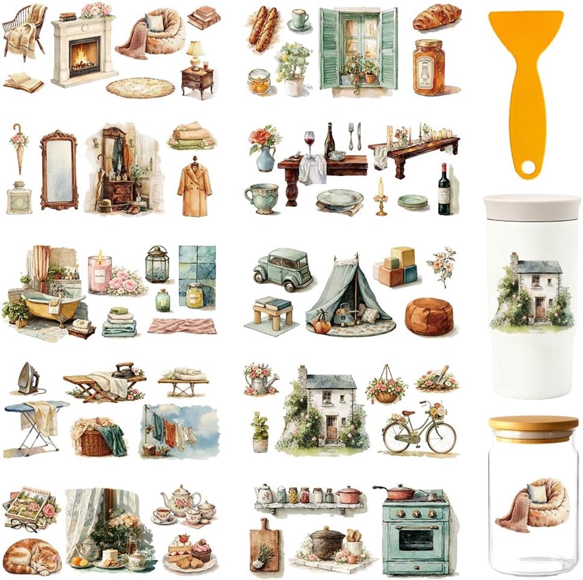 20 stuks UV DTF Cup Wraps Daily Necessities, Rustiek Boerderij Design: UV DTF Bekerfolie Met Vintage Cottage Elementen Op UV DTF Transferfolie Voor DIY Glazen Bekers En Houtbewerking