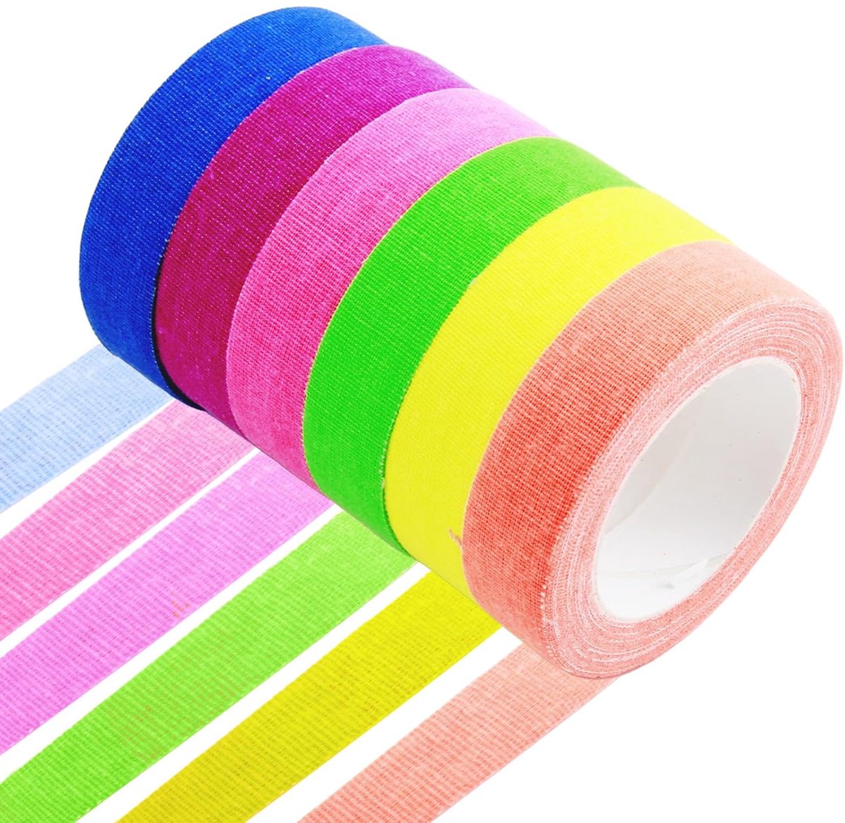 Neon tape 6 rollen - fluorescerend - zwartlichtreactie - ideaal voor feestdecoratie - Luxento