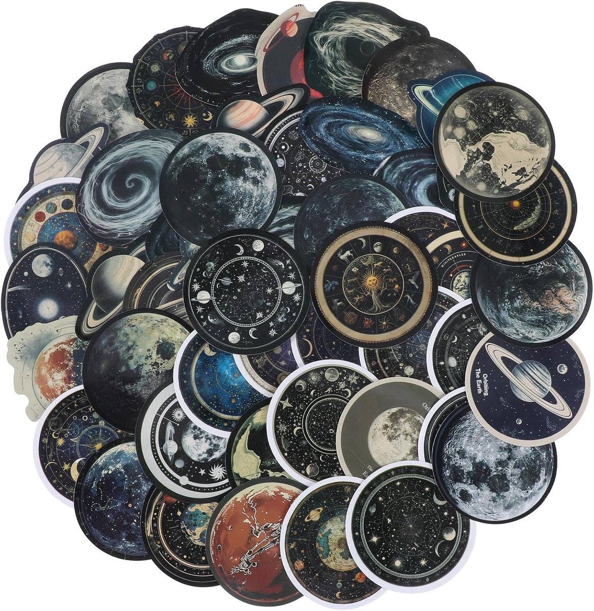 Dailygoods- Melkwegstickerset 50 stuks - Ruimtestickers - PVC - Waterdichte stickers - Zelfklevend - 5 x 5 cm