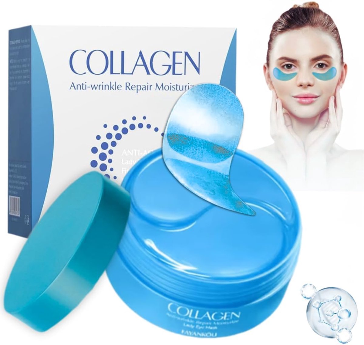 60 stuks anti-rimpel-collageen oogpads met hyaluronzuur en 10 vitaminen, hydraterend anti-aging oogmasker tegen rimpels, kringen en wallen onder de ogen, verkoelende oogpatches voor vermoeide ogen