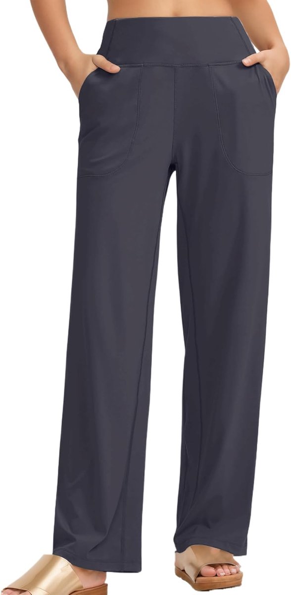 Yogabroek voor dames, hoge taille, joggingbroek, sportbroek met 2 zakken, rechte wijde pijpen, comfortabele vrijetijdsbroek, brede elastische tailleband, sweatpants, trainingsbroek