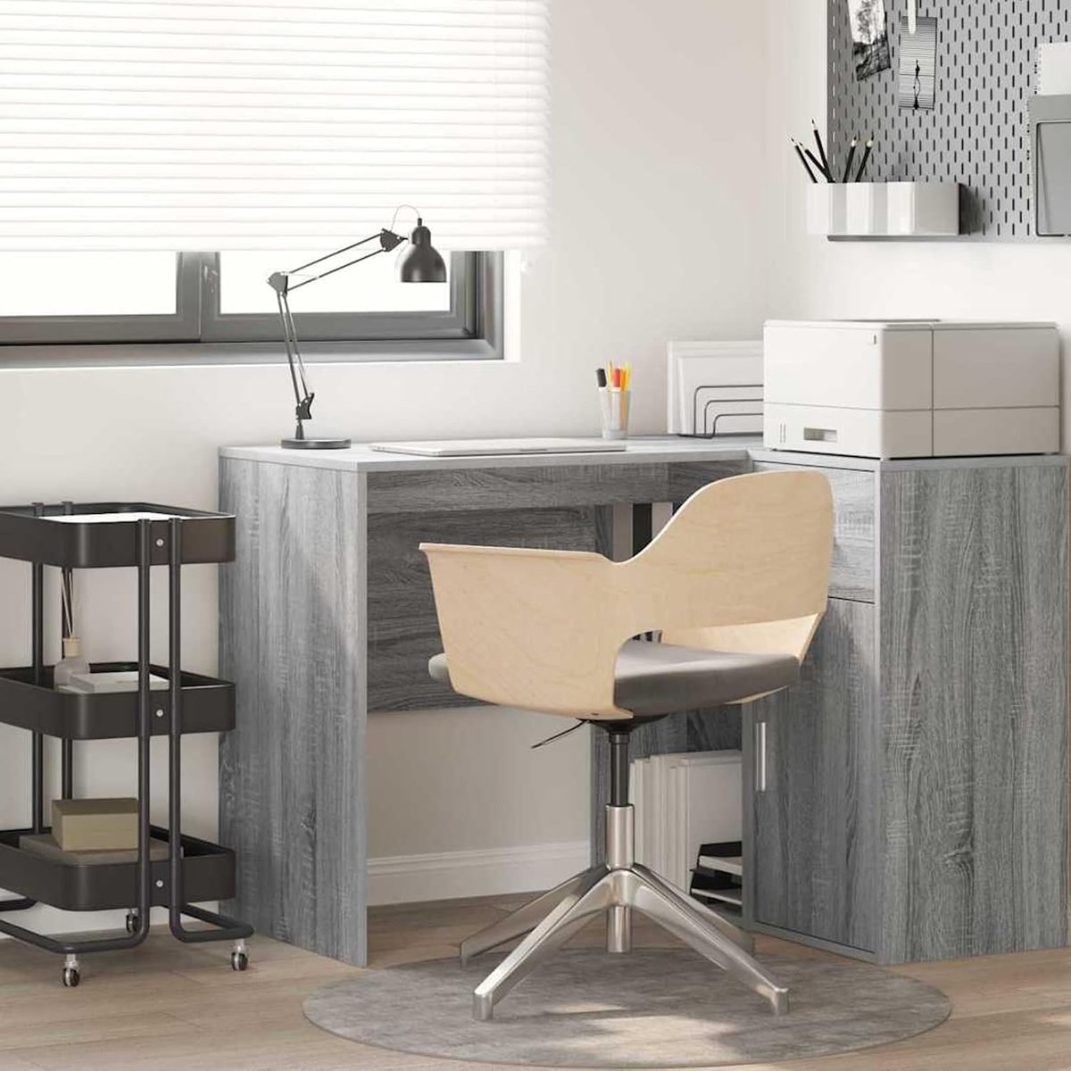 Bureau, grijs, Sonoma hout, standaard opbergruimte, bureau, moderne computertafel voor werkkamer, slaapkamer, woonkamer869543