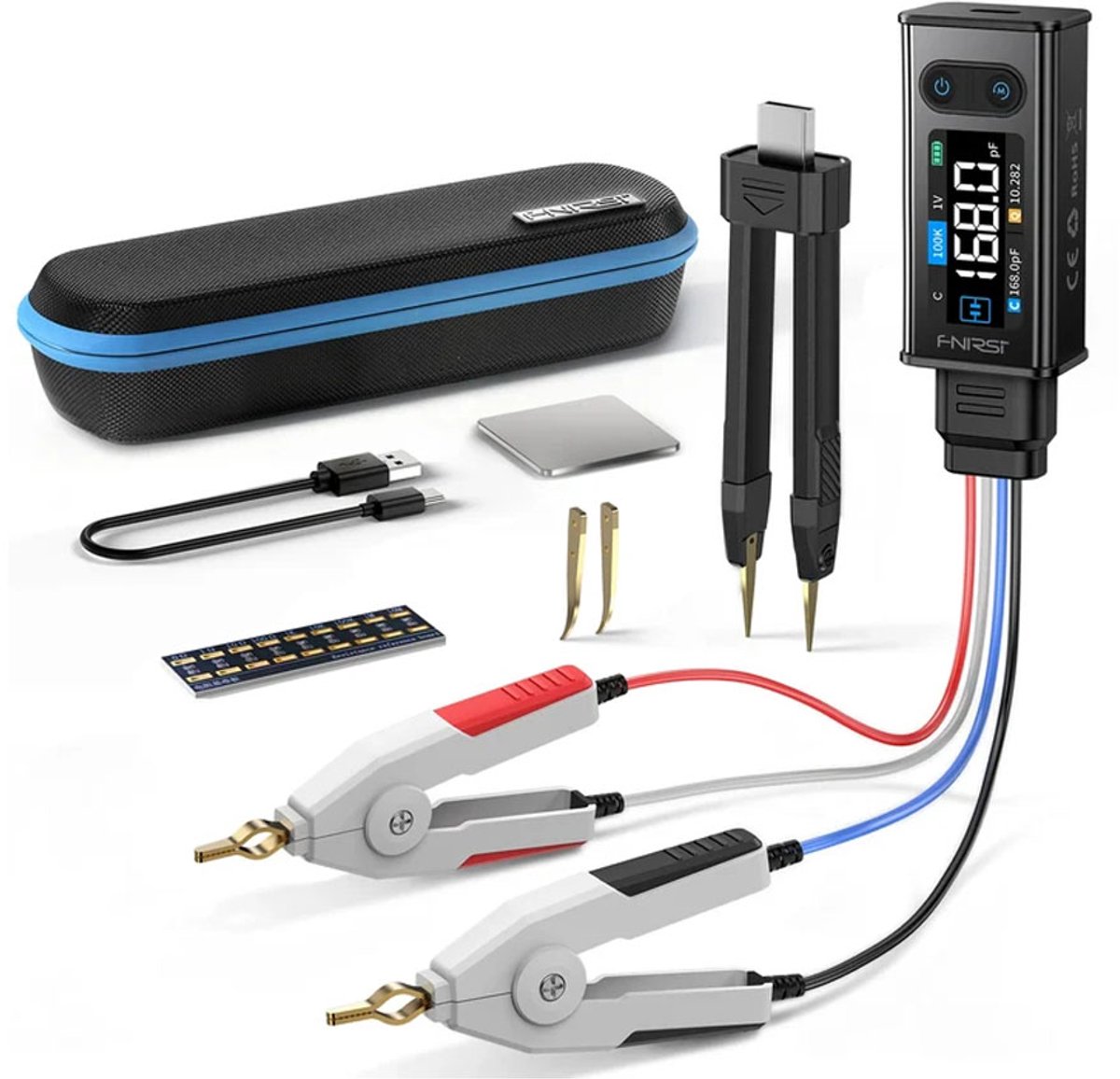 FNIRSI LCR-ST2 Plus 100K LCR ESR Meter 2-in-1 Digital Tweezers Bridge