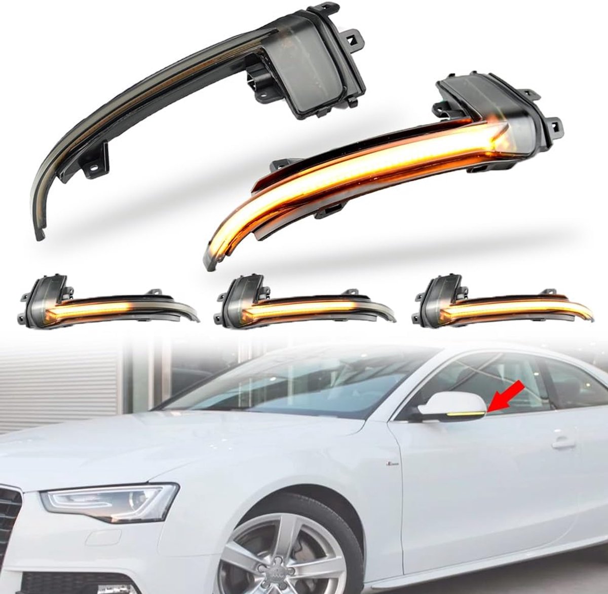Dynamische led richtingaanwijzer indicator licht, sequentiële scrolling achteruitkijkspiegel indicator knipperlicht Compatibel met au-di a4 a5 b8.5 s5 a3 8p b8.5 rs3 rs4 rs5-zwart