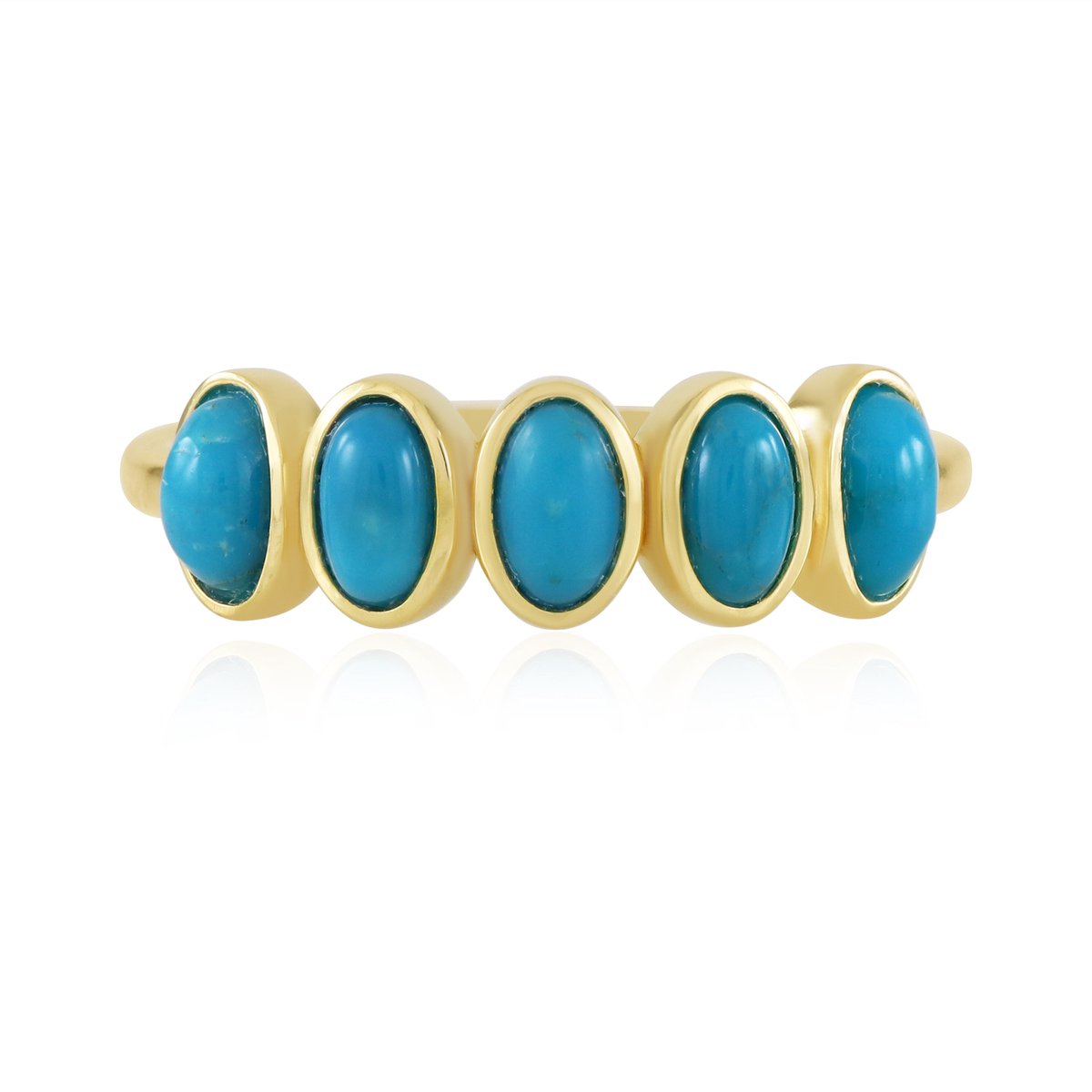 Cavill - Verstelbare Zilveren Ring met Goudlaag - 5x Ovale Cabochon Turkoois 1,154 ct - Elegante Damesring - Turkoois Sieraad