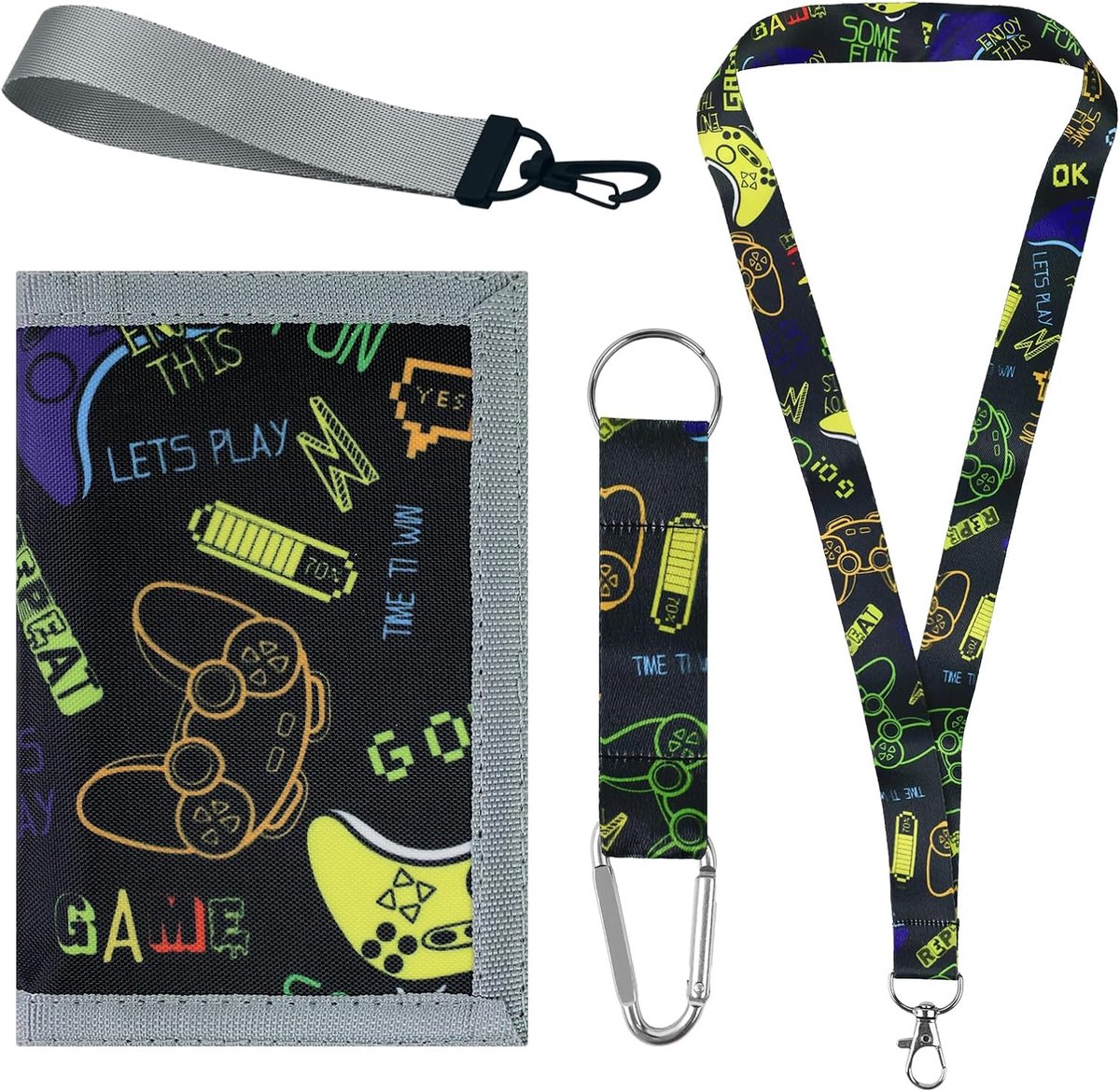 kinderportemonnee voor jongens, met koord, ritssluiting, sleutelhanger en ID-venster, canvas portemonnee voor school, reizen en geschenken (zwart)