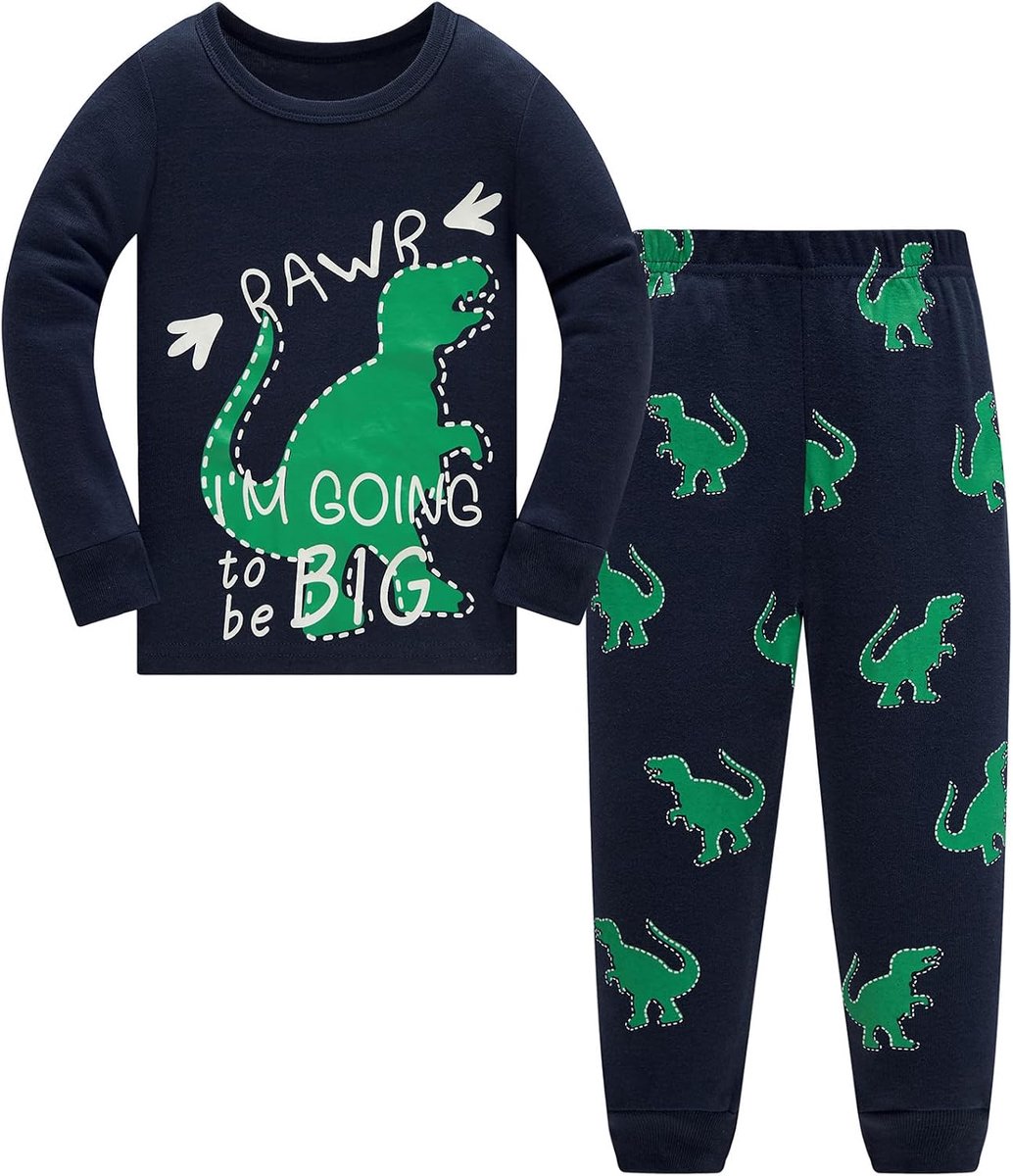 Pyjama voor jongens, dinosaurus, lang, katoen, pyjamasets, tweedelig, voor kinderen en jongeren van 1-12 jaar