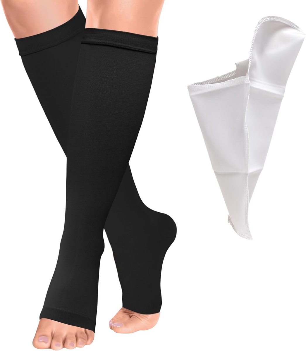 Sokken dames 23-32 mmHg compressiekousen Gekwalificeerde Ondersteuning Sokken voor spataderen, oedeem, Bloedcirculatie bevordering (L, Zwart)