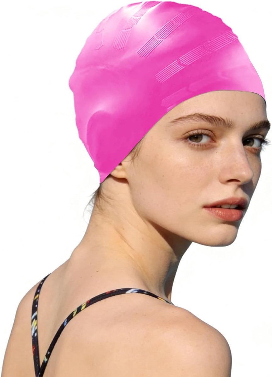 badmuts, oorbescherming, 3D, badmutsen voor vrouwen en mannen, zwemmuts, siliconen, waterdicht, voor kort/lang haar, muts voor volwassenen en jongeren (roze)