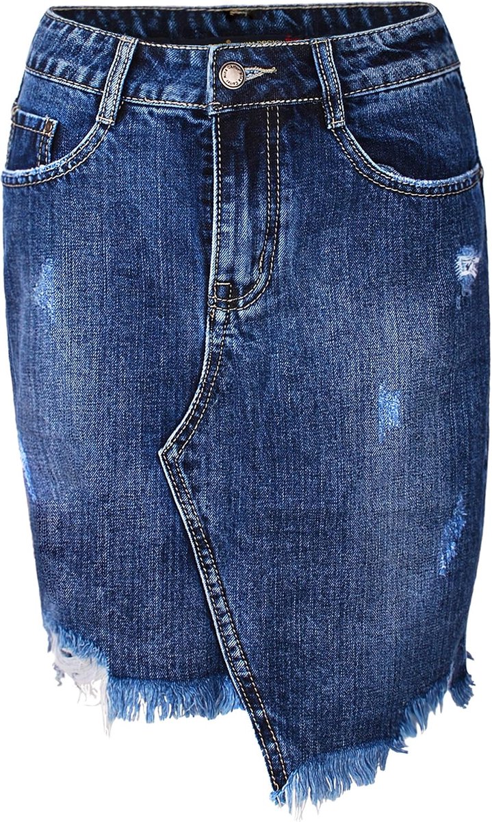 dames jeans rok kort potlood stretch destroyed
