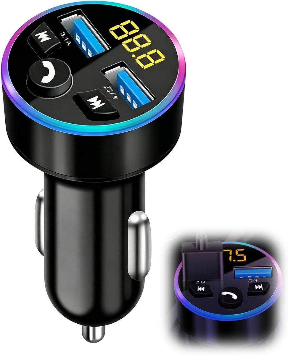 FM-zender, Bluetooth 5.0-adapter, audio-adapter, MP3-speler, FM-zender van metaal, voor autoradio, MP3-speler, volledig metalen zender met dubbele USB-oplader