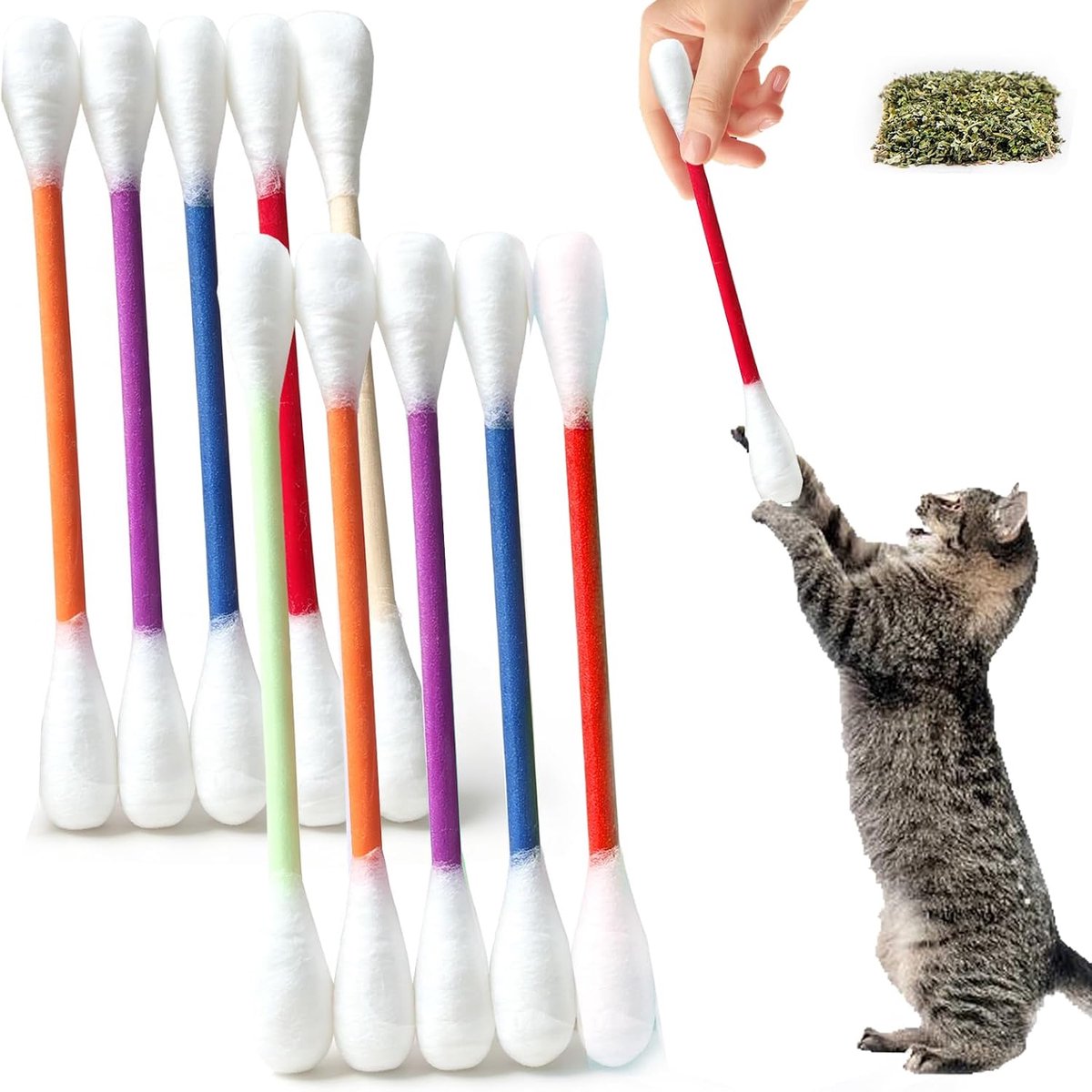Kattenspeelgoed, kattenkruid speelgoed wattenstaafjes, kattenspeelgoed