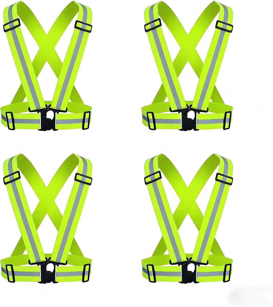 Veiligheidsvest met hoge zichtbaarheid, verstelbaar, licht, hoge zichtbaarheid, veiligheid voor hardlopen, wandelen, fietsen, motorfiets, voetbal en tennis (4 reflecterende riemen