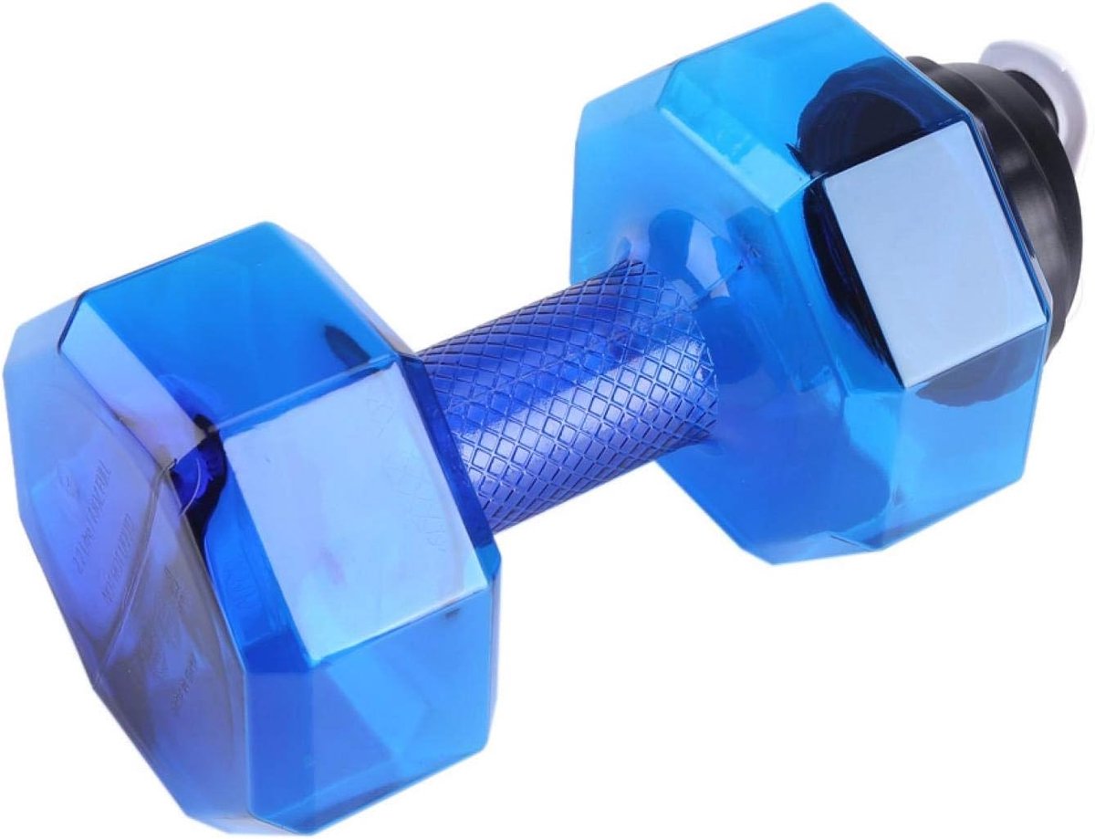 Waterfles, 2,2 liter, haltervorm, sport, fitnessdrinkfles voor thuis, kantoor, sportschool (blauw)