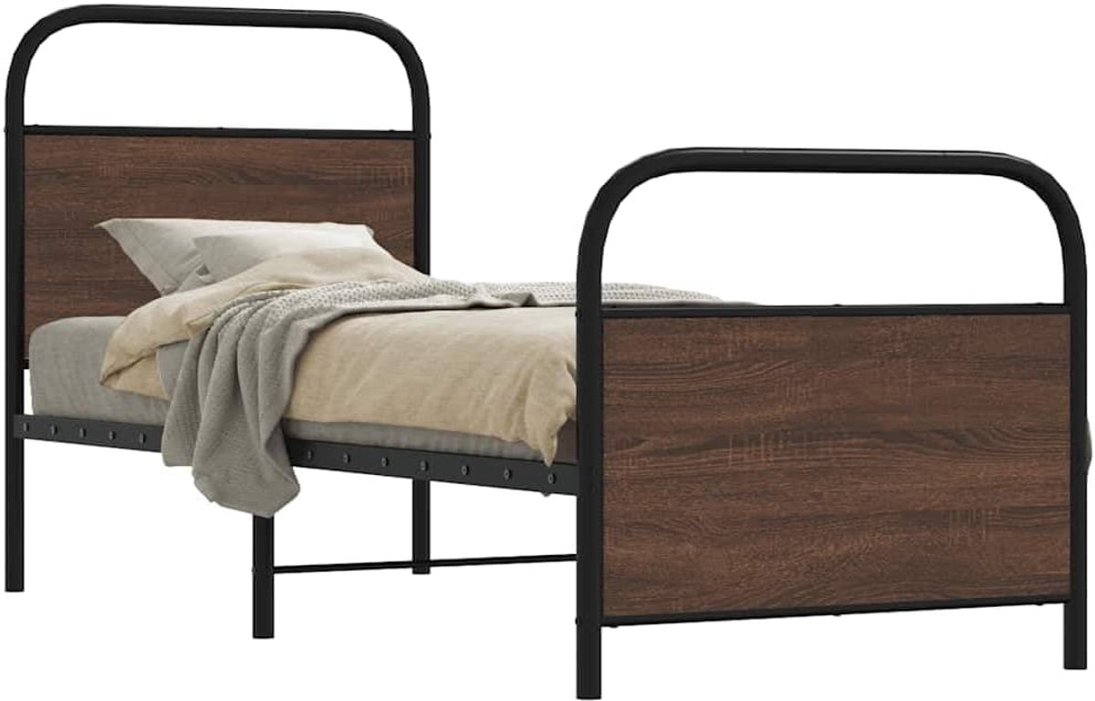 Bedframe klassiek design houtlook bruin eikenkleur 80x200 cm