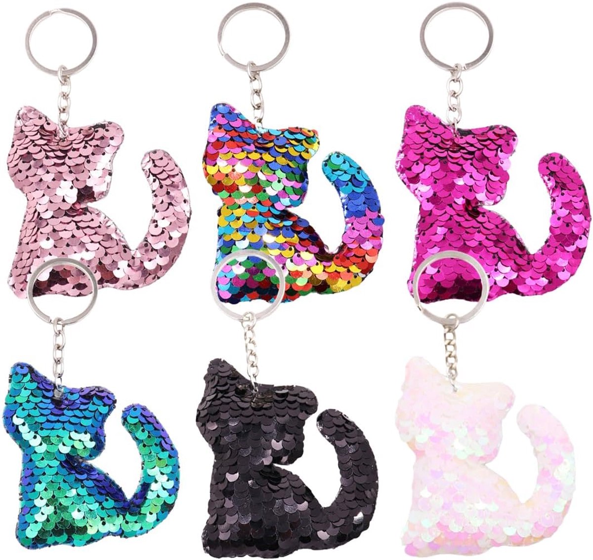 6 stuks pailletten sleutelhangers party hanger pailletten kat hanger glitter pailletten hanger sleutelring handtas charme