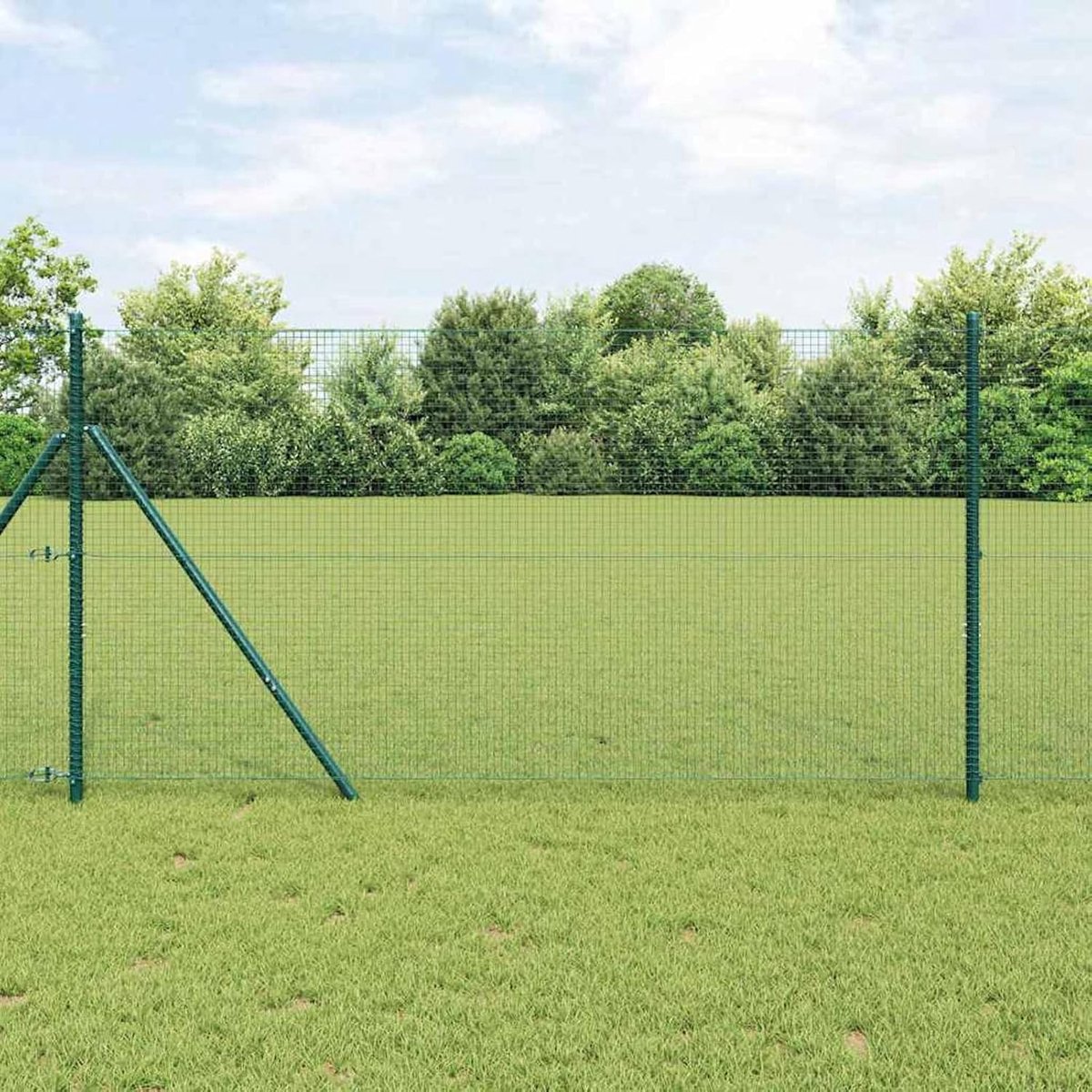 Set van 2 groen staal, pvc, 10 x 1 m, robuust, metalen palen voor draadhekken, tuinhek, binnenplaats, kippenhok buiten