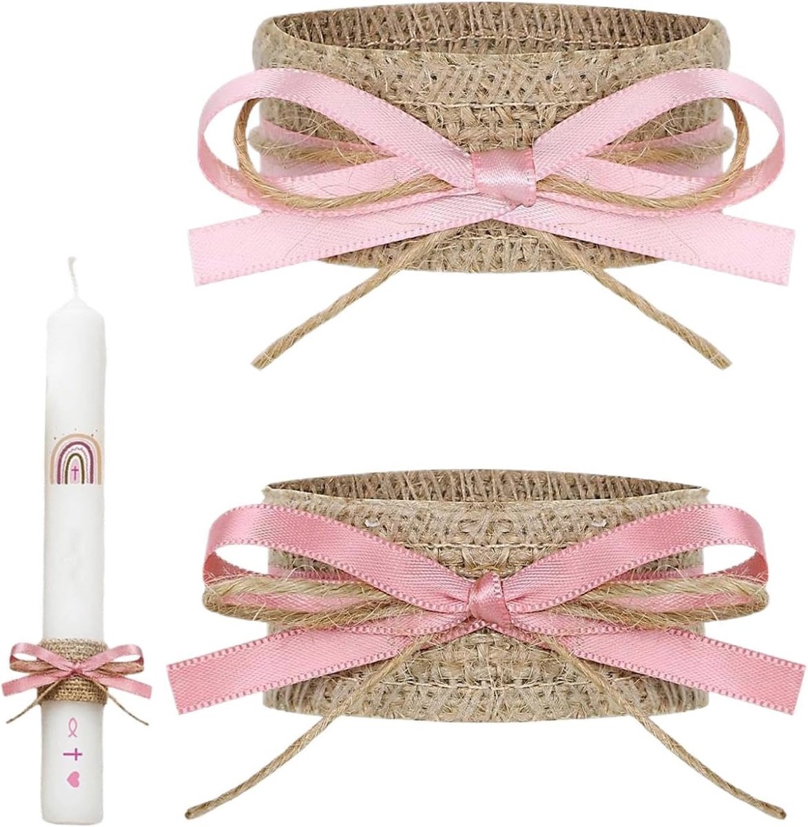Set van 2 in retrostijl, decoratief en religieus, lintband, kaarsdruppelbescherming, voor planners van doopceremonies, doopvaders, gebedshoeken en kapellen
